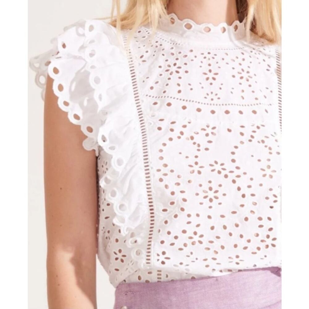 Veronica Beard Calisata ruffled eyelet-embroidered 100% Cotton size 14